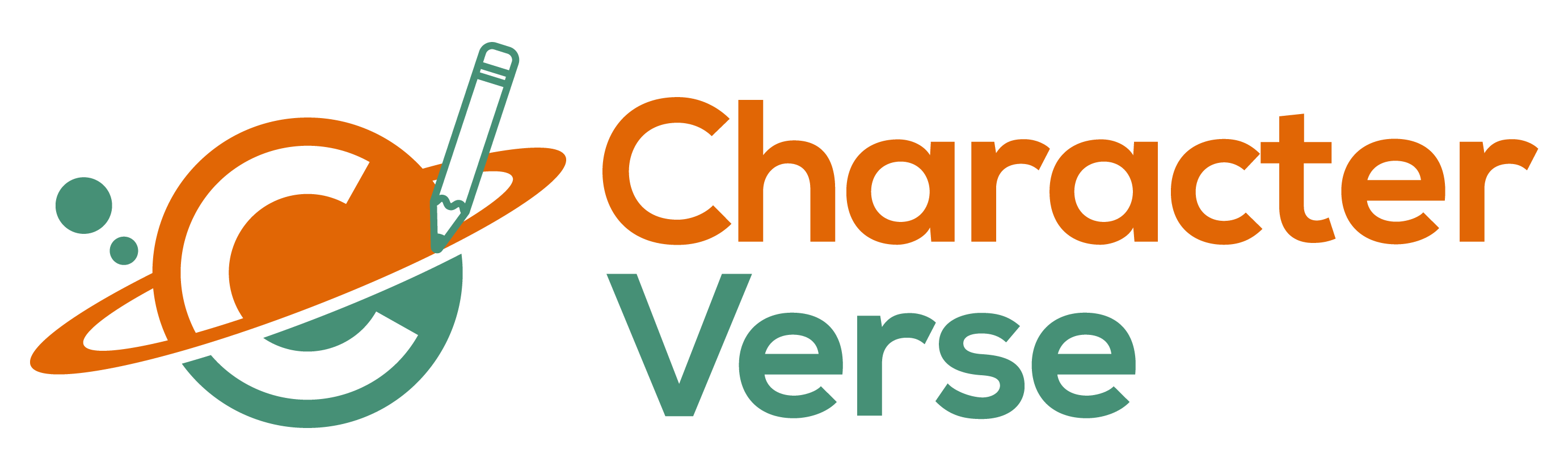 Logo of CharacterVerse, a C inside a planet with a ring and a pencil drawing all of it